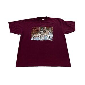 Vintage Brooks TTX/KKJ Wolf Nature Graphic Burgundy T-shirt Men's Size 2XL
